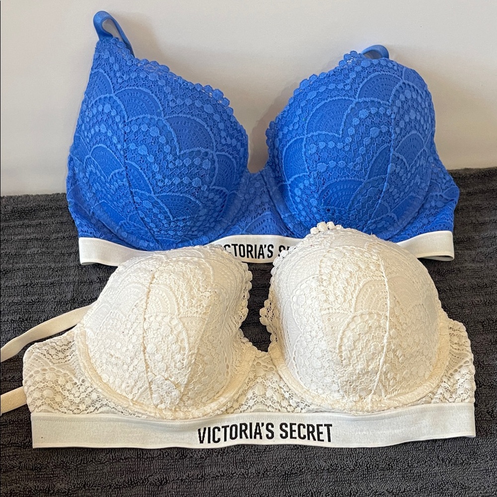 Victoria's Secret Lace Push-Up Bra Duo - Royal Blue & Cream